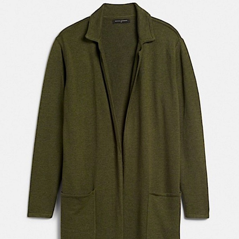 Open Front Duster Green Sweater Coat Banana Republic